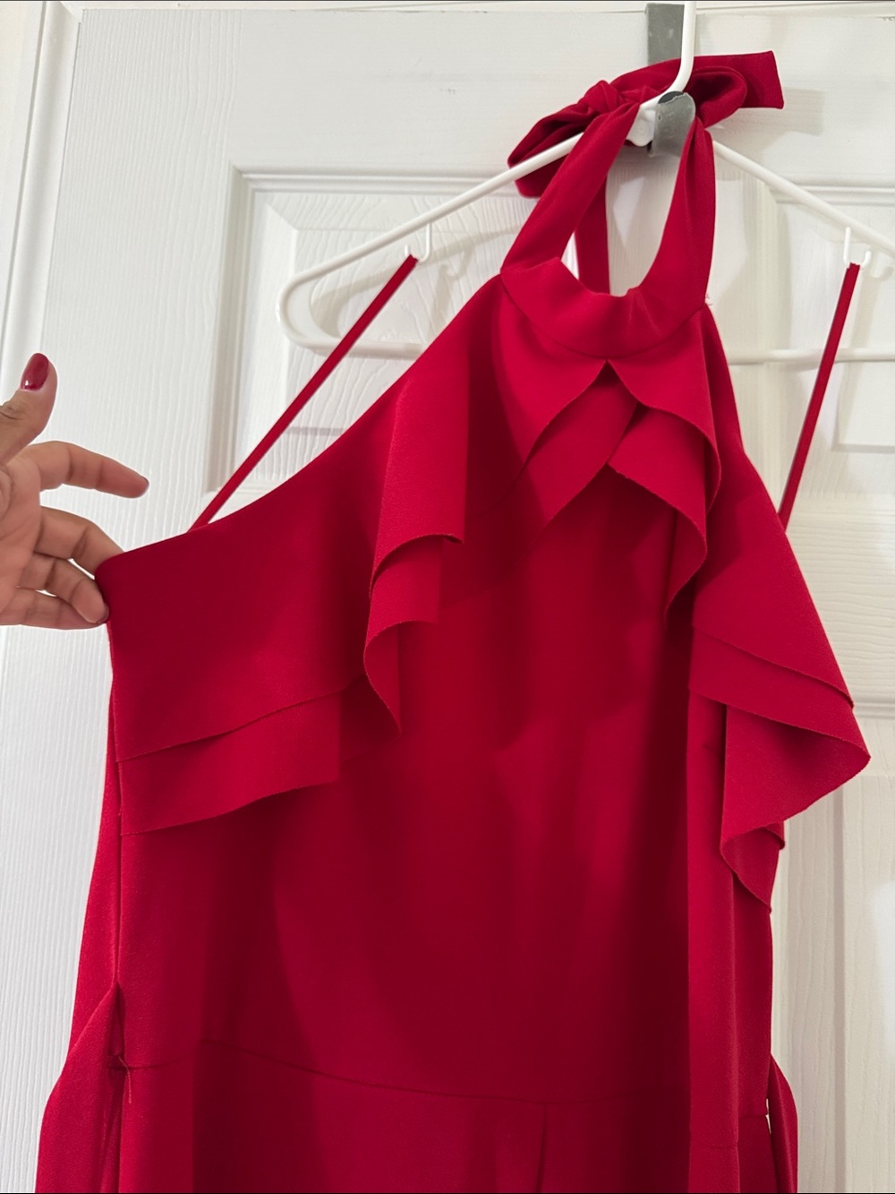 bebe Red Halter Ruffle Jumpsuit - Picture 2 of 5